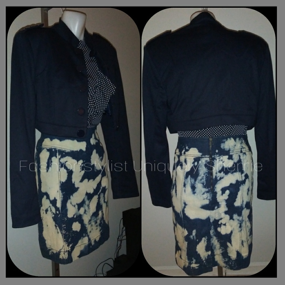 Navy Cropped Military Style Jacket - Picture 2 of 8